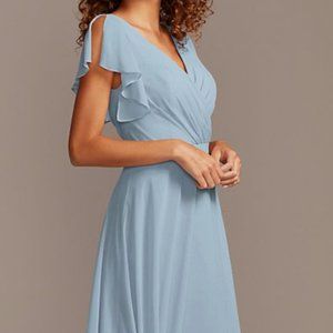 David's Bridal Flutter Sleeve Full Skirt "Dusty Blue" Size 2